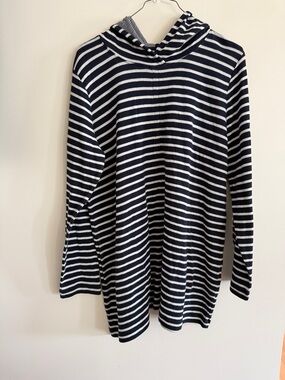 J. Jill Navy and White Striped Hooded Tunic